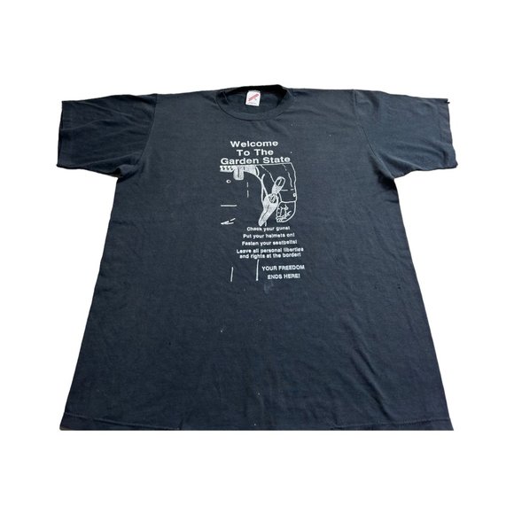 Vintage Welcome To Garden State Shirt Gun Freedom Black Made In Usa Single Stitc - Picture 2 of 4